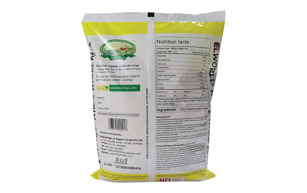 Elworld Organic Whole Wheat Atta    Pack  5 kilogram